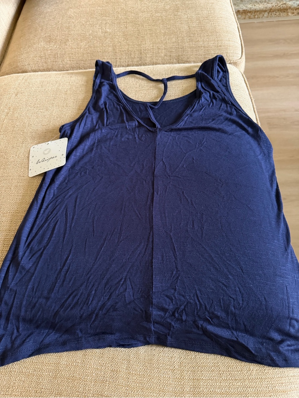 Scoop Neck Navy Tank with Back Strap Detail